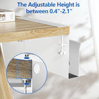 Litwaro Desk Side Storage Organizer, Under Desk Laptop Holder No Drill, Laptop Mount with Magnetic Pen Holder, Hanging Desk Organizer Fits Flat Edge Desks 0.4" to 2.1" (White)