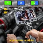 DXZtoz Dual-Lens Articulating Borescope, 6.5mm Slim Probe, Two-Way 210°Rotate Industrial Endoscope, 5'' Dual Screen Inspection Camera with Light for Aircraft Automotive Mechanic Electrician-5FT