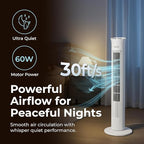 Forest Tower Fan for Bedroom - 32" Standing Fan with 70° Oscillating | Lightweight Cooling & Quiet Tower Unit for Indoors | Bladeless with 3 Speeds, 120 Min Timer & Manual Dial Control, 60 W | White