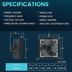 HG Power 10 Inch Shutter Exhaust Fan with Speed Controller, 647CFM High-Speed Vent Fan with, 1400RPM Wall Mounted Attic Fan for Shed, Garage, Greenhouse Ventilation, Black