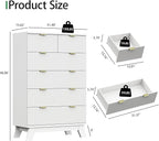 Xixini Fluted Dresser for Bedroom with 6 Drawers, 46" Tall Modern Chest of Drawers with Metal Handle, Wooden Dresser TV Stand, Wood Closet Clothes Storage Organizer for Living Room, Hallway, White