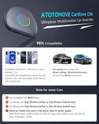 ATOTOMOVE Wireless CarPlay Magic AI Box, Upgraded CB6C Video Streaming Plug & Play Carplay Box for iPhone & Android Auto with ChatGPT, Supports YouTube, Netfilx, TikTok, 4G LTE, 4G+64G