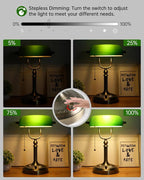 Newrays Green Glass Bankers Desk Lamp, Stepless Dimmable Table Lamp Plug in Fixture for Study, Office, LED Bulb Included