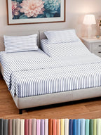 Split Head King Sheet Set – 4 Piece Flex Split Top King Sheets for Adjustable Beds - Fits 14” to 16" Mattress w/ Deep Pockets - Breathable & Cooling - Luxury Bedding and Wrinkle Free - Blue Stripes 2
