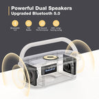 COLSUR Bluetooth Speaker Alarm Clock with Wireless Charger, FM Radio, Adjustable LED Night Light, 6 in 1 Bedroom Portable Speaker 2500mAh, Phone Stand for Bedside, Home, Office, Gift (Gray)