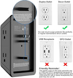 Surge Protector Outlet with 5-Multi Plug Outlet and 4 USB Ports (1 USB C), 3-Sided 1680J Power Strip Wall Charger for Home, Travel, Office - ETL Listed, Black
