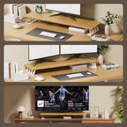 NestNeat Dual Monitor Stand Riser, 39 Inch Large Wood Monitor Stands for 2 Monitors, Desk Monitor Riser for Computer/Laptop/Printer/TV, Stand Riser up to 220 lbs