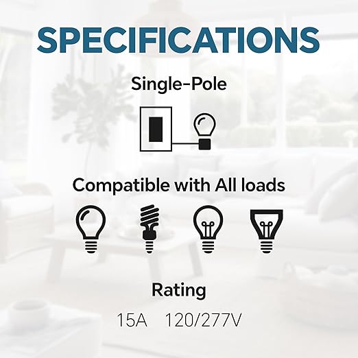 ThunderWay Matte White Single Pole Decorator Light Switch with Screwless Wall Plate, 15 A 120/277 V, ON/Off Rocker Paddle Interrupter, Self-Grounding, Residential Grade, UL Listed (20 Pack)