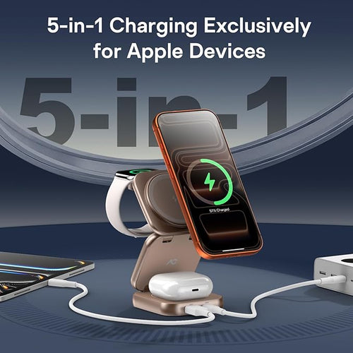 5-in-1 Wireless Charger for MagSafe, AC ISLAND Portable Travel Charging Station, 35W Max Fast Foldable Magnetic Stand, Evolved for iPhone 17-12 & Air Series, Apple Watch, AirPods (with 35W Adapter)