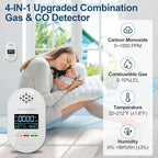 4-in-1 Natural Gas Leak Detector & Carbon Monoxide Detectors, Plug in CO and Natural Gas Detector with Temperature Humidity Display, Combination Gas Detector, CO, Propane, LPG, Explosive Gas Alarm
