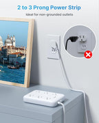 2 Prong Power Strip, VINTAR 2 Prong to 3 Prong Outlet Adapter, 6ft Extension Cord with 6 Outlets & 4 USB(2 USB-C), Two Prong Surge Protector, Flat Polarized Plug Wall Mount for Non-Grounded Outlet