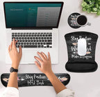 Mouse Pad Wrist Support and Keyboard Wrist Rest Set with Coasters, Stay Positive Work Hard and Make It Happen Inspirational Quote Wrist Mouse Pad with Non-Slip PU Base for Home Office Working Studying