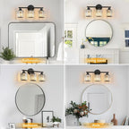 FDPBY Modern 3 Light Crystal Vanity Light, Black Vertical Bathroom Light Fixture Over Mirror for Dressing Table Sink, Compatible with Dimmable Bulbs (Bulbs Not Included)