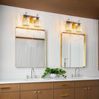 FDPBY Bathroom Vanity Lights 2-Light Black Gold Modern Crystal Vanity Light Fixtures Over Mirror Crystal Bathroom Vanity Lighting Fixtures