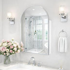 24x36 Inch Arch Bathroom Mirror Medicine,Cabinet,Brushed Silver Wall Mounted Bathroom Mirror with Storage,Adjustable Glass Shelves,Surface Mount Only,Mirrored Medicine Cabinets for Bathroom