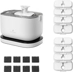 Cordless Pet Water Fountain Battery Operated + 8 Packs Replacement Filters for Dockstream Cat Water Fountain WF005 WF115 WF105, 4 Months Set of Replacement Filters
