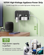 Appliance Power Strip- 14 Guage Heavy Duty Extension Cord, 24in, 8 AC Outlet& 6 USB Ports 4.8A USB Charging Station, 1080J, High Wattage for Microwave, Conditioner, Kitchen, Garage Essentials.