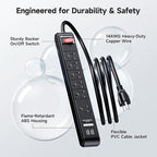 [ETL Listed] Cable Matters 2-Pack 6-Outlet Surge Protector Power Strip with USB Ports - 8ft, Long Extension Cord, Surge Protector with USB Ports, Black