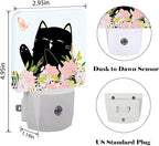 FSHVQKD Black Cat and Flowers Night Light,Plug Into Wall for Boys Girls Bedroom Decorative Square Night Light Lamp 0.5w Sleep Friendly