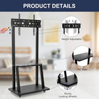 Maiproo Rolling TV Stand with Wheels for 32-75 Inch Heavy-Duty Mobile TV Cart LCD LED OLED Flat Panel Screens Smartboard Holds up to 100lbs Portable TV Stand on Wheels with Shelf Height Ajustable