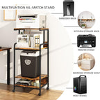 Arbuxzuy 4 Tier Printer Stand with Storage Shelf, Large Tall Printer Cart with Wheels, Mobile Printer Table for Home Office, Adjustable Stands for Heat Press Scanner Fax (Brown)