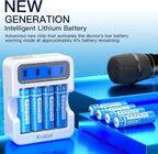 Kratax New AA Rechargeable Lithium Batteries 8 Count 1.5V Lithium ion Rechargeable AA Batteries with Low Battery Alert and 2H Battery Charger, 3500mWh Long-Lasting for Smart Door Locks or Microphones