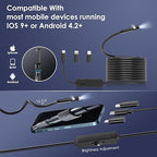 Borescope Camera with Light,16.4FT Semi Rigid Snake, 1920P HD Borescope Camera with 8 Adjustable LED, Borescope for iPhone IP67 Waterproof Automotive Engine Plumbing HVAC Inspection 8 mm (Dual-Lens)