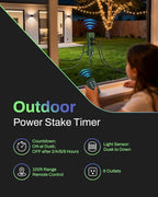 BN-LINK Outdoor Power Stake Timer, 100FT Wireless Remote Control, Dusk to Dawn Sensor for Outdoor Lights, 6 Grounded Outlets, 6ft Extension Cord, 1875W/15A,Christmas Decorations, ETL Listed