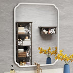 White Bathroom Vanity Mirror for Over Sink 30" x 40" Modern Rounded Corner Rectangle Wall Mirror Decorative with Non-Rusting Iron Metal Framed (Horizontal/Vertical)