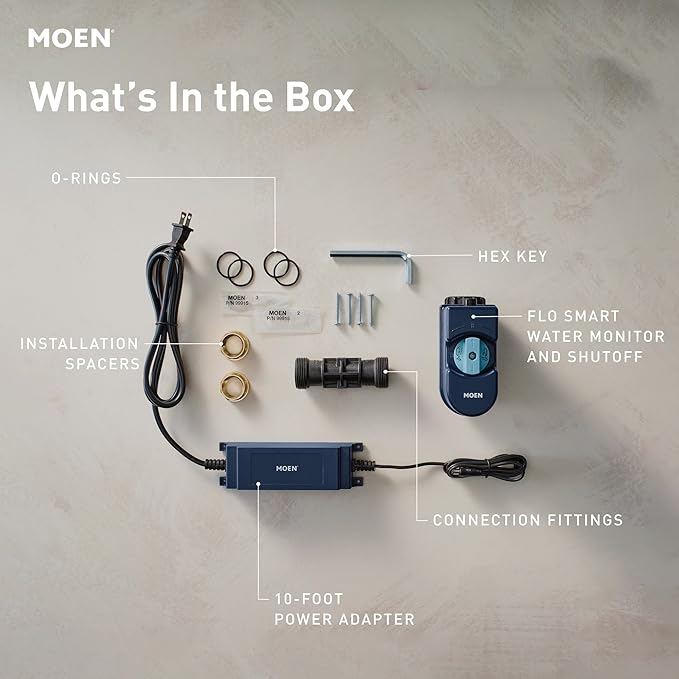 Moen Flo Smart Water Monitor and Automatic Shutoff Sensor, Wi-Fi Connected Water Leak Detector for 1-1/4-Inch Diameter Pipe, 900-002