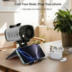 FlarePoint Portable 4-in-1 Waist/Neck/Desk Fan with Phone Stand & LED Light | 10000RPM Ultra-Fast Cooling, 4-Speed Rechargeable Battery | Lightweight for Indoor, Outdoor, Camping, Makeup(Grey)