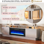 oneinmil 36" Electric Fireplace Integrated TV Stand - 70" 2-Tier Console for TVs up to 80", Ideal for Living Room Settings, Gray