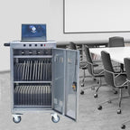 Aokleo Laptop Charging Cart,35 Devices Tablet Storage Carts for pad Up to 16.3" Screen Size, Classroom Computer Mobile Charging Station for pads, Chromebooks,Laptops, Security Storage(31+4 Bay-Silver)