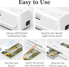 Mas & Pro Thermal Laminator Machine 9 Inch with 40 Laminating Sheets, Hot & Cold, Anti-Jam, Fast Warm-Up, 2-Roller, Portable for Home Office School, Letter Size/A4/A5/A6/Photo/Document, White