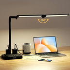 Moremili Adjustable LED Desk Lamp for Home Office | Integrated Power Hub with 2 Wide-Spaced AC Outlets, USB-C & USB-A Charging Ports | Anti-Glare Light, Foldable Design & Surge Protection