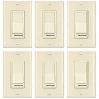 BESTTEN 6 Pack Dimmer Wall Light Switch, Compatible with Dimmable LED, CFL, Incandescent and Halogen Bulb, Single Pole or 3-Way Dimmer Switches, 120VAC, Decorator Wallplate Included, Almond