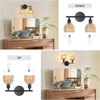 Shenmoyl Bathroom Light Fixtures, 2-Light Black Vanity Wall Light Over Mirror with Amber Tulip Glass Shade for Bedroom Living Room (Bulb Not Included)