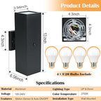 wowlite Motion Sensor Outdoor Wall Lights, Dusk to Dawn Outdoor Lighting with E26 Bulbs Included, 3 Lighting Modes Black Exterior Lighting Fixtures, Aluminum Outside Lights for House Porch Yard 2 Pack