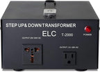 ELC T Series 2000+ Watt Voltage Converter Transformer - Step Up/Down - 110v to 220v / 220v to 110v Power Converter - Circuit Breaker Protection, CE Certified [3-Years Warranty]
