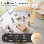 WINGBO 54" Ceiling Fan with Light - 5 Carved Solid Wood Blades, 6-Speed Reversible DC Motor, Dimmable, 3CCT, Noiseless Remote Control Ceiling Fans with Lights for Bedroom Living Room, White and Oak