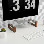 YEOUX Multi-Purpose Desktop Stand, Clear Floating Computer Monitor Riser with Natural Wood Base, Desk Organization Shelf for Printer, Laptop, Audio Device, Flat Screen