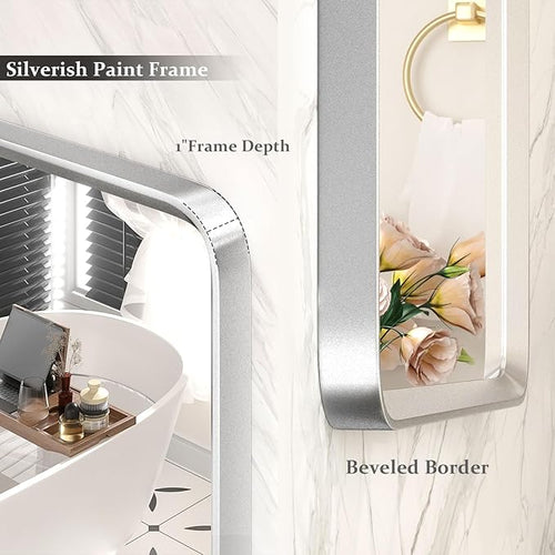 60x36 Silver Mirror for Bathroom, Large Silver Vanity Mirror for Wall, Large Rounded Rectangle Mirror, Beveled Border, Anti-Rust, Shatterproof (Horizontal/Vertical)