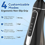 Cordless Portable Water Flosser with 300ML Tank: Rechargeable Oral Irrigator with 5 Tips for Travel, Braces Care and Sensitive Gums, IPX7 Waterproof Teeth Cleaning Device(Black)