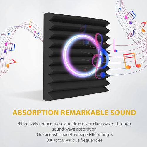 24 Pack Acoustic Foam Panels 1" x 12" x 12" Sound Proof Foam Panles Saiqiang Soundproofing Noise Absorbing Wedge Black Panels for Wall Studio Foams with Double-Side Adhesive