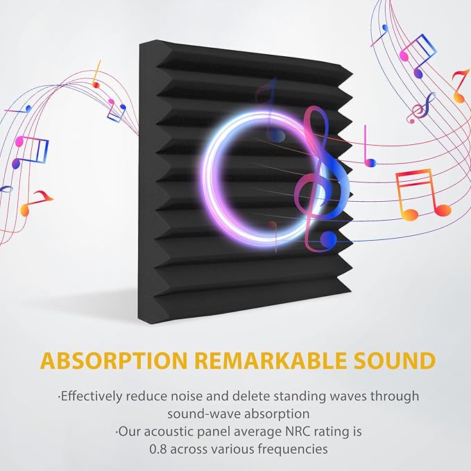 Saiqiang 56 Pack Acoustic Foam Panels, 1" x 12"x 12" Sound Proof Foam Panels For Wall Fire Resistant, Noise Cancelling Dampening Sound Absorbing Black Wedge Panels For Studio Recording & Office & Home