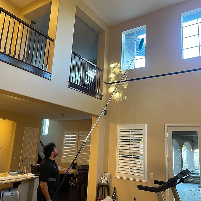 Hicavar 30 Foot High Ceiling Fan Duster with 6-24 Foot Extension Pole, Extendable Reusable Cobweb, Feather, Window Cleaning Squeegee Kit
