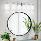 DIKAIDA 38" Bathroom Vanity Light, 6-Light Nickel Vanity Lights for Bathroom, Wall Sconce Lighting with Milky White Glass Shade, Wall Lights,Bath Vintage Wall Mounted Lamps for Mirror Bedroom