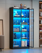 Dystler Display Cabinet with Glass Doors and Shelves, 65" Tall Curio Cabinet with LED Lights/Human Sensor, 5 Tier Display Case for Collectibles Bedroom Living Room Office, Black