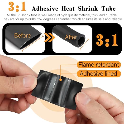 20PCS 6 AWG 5/16 3/8 inch Battery Cable Lugs,6 Gauge Copper Crimp Connector Ring Terminal Wire Ends with 20pcs 3:1 Adhesive Heat Shrink Tubing in Dual-neck Bottle