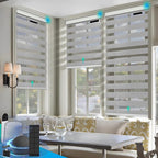 DENFOON Motorized Zebra Blinds, Solar Powered Dual Layer Automatic Shades with Remote Control, Rechargeable Smart Blinds Horizontal Wireless Electric Shades for Windows, Custom Size, Gray， 48 x 72